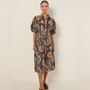 Avara Exclusive: Paisley Print Button-Up Midi Dress Size Small (NWT & Boutique)